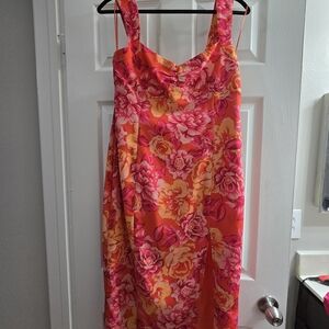 Fashion Nova Vibrant Pink and Orange Floral Midi Dress
